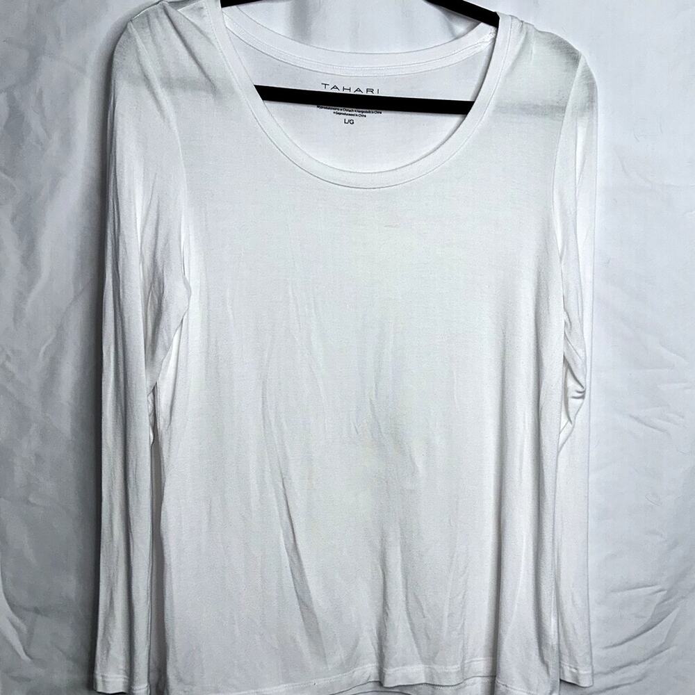 Tahari Womens Size Large White Long Sleeve Layering Pullover Rayon Shirt